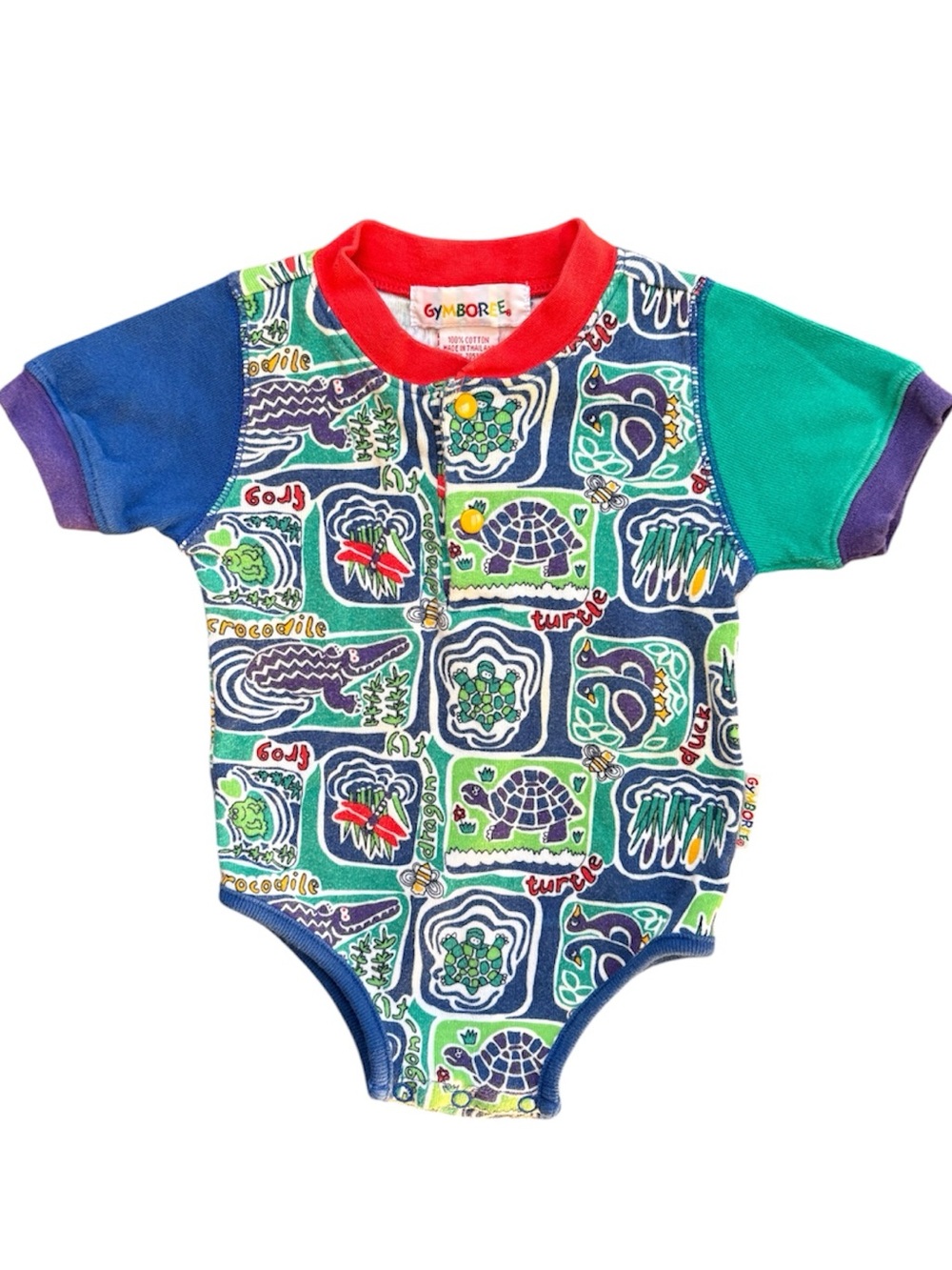 Vintage 90s Gymboree Turtle & Crocodile Colorful Bodysuit Size Infant